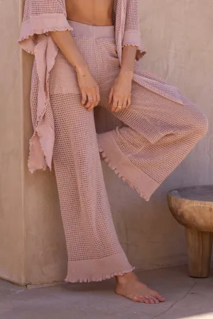 Tan Mesh Knit Wide Leg Pant