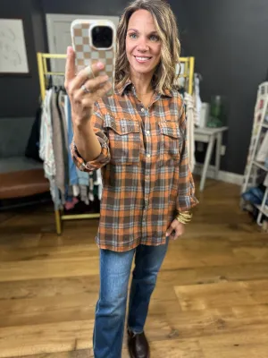 Upside Plaid Button-Down Top - Mocha