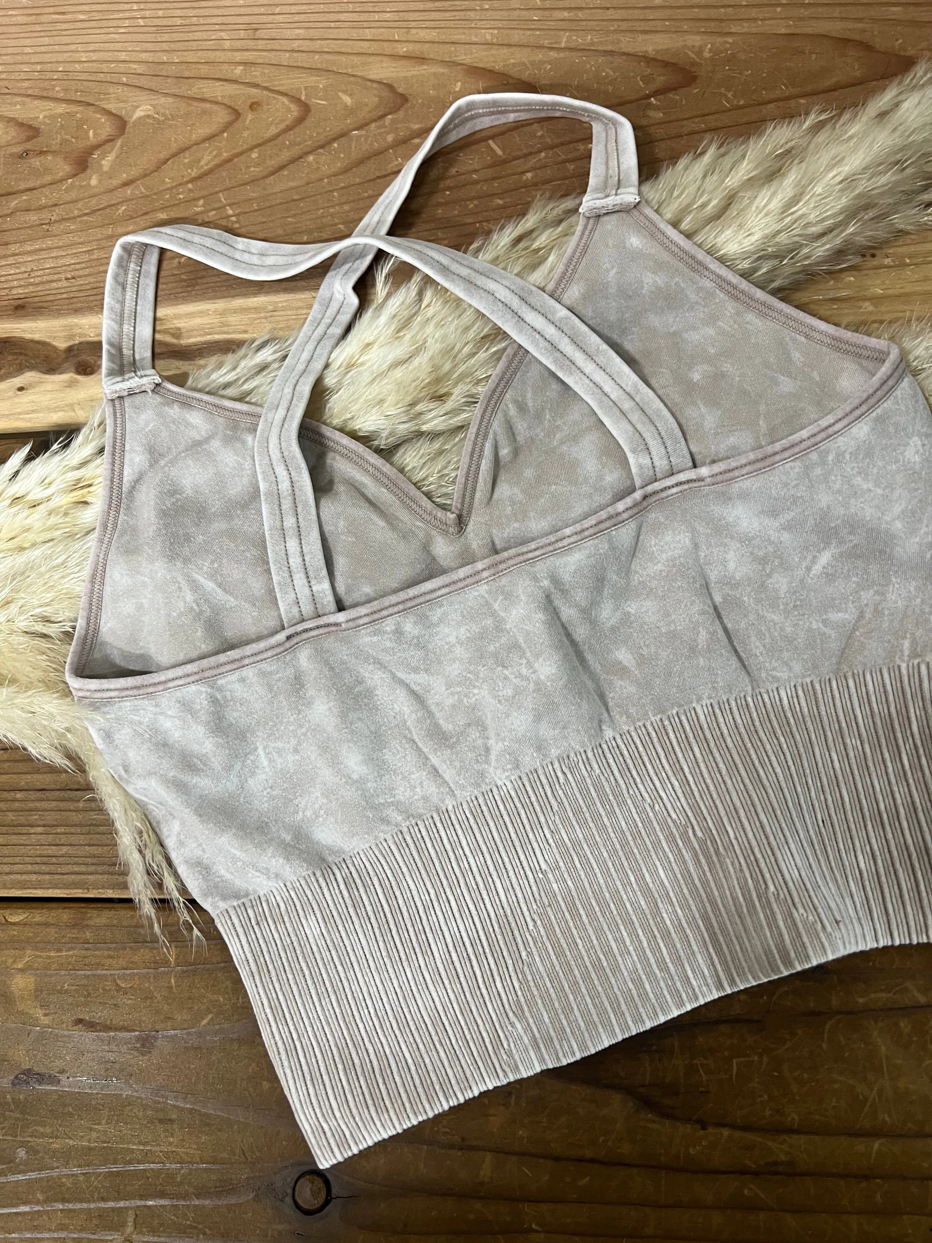 V Neck Crop Cami Bralette - Light Mocha