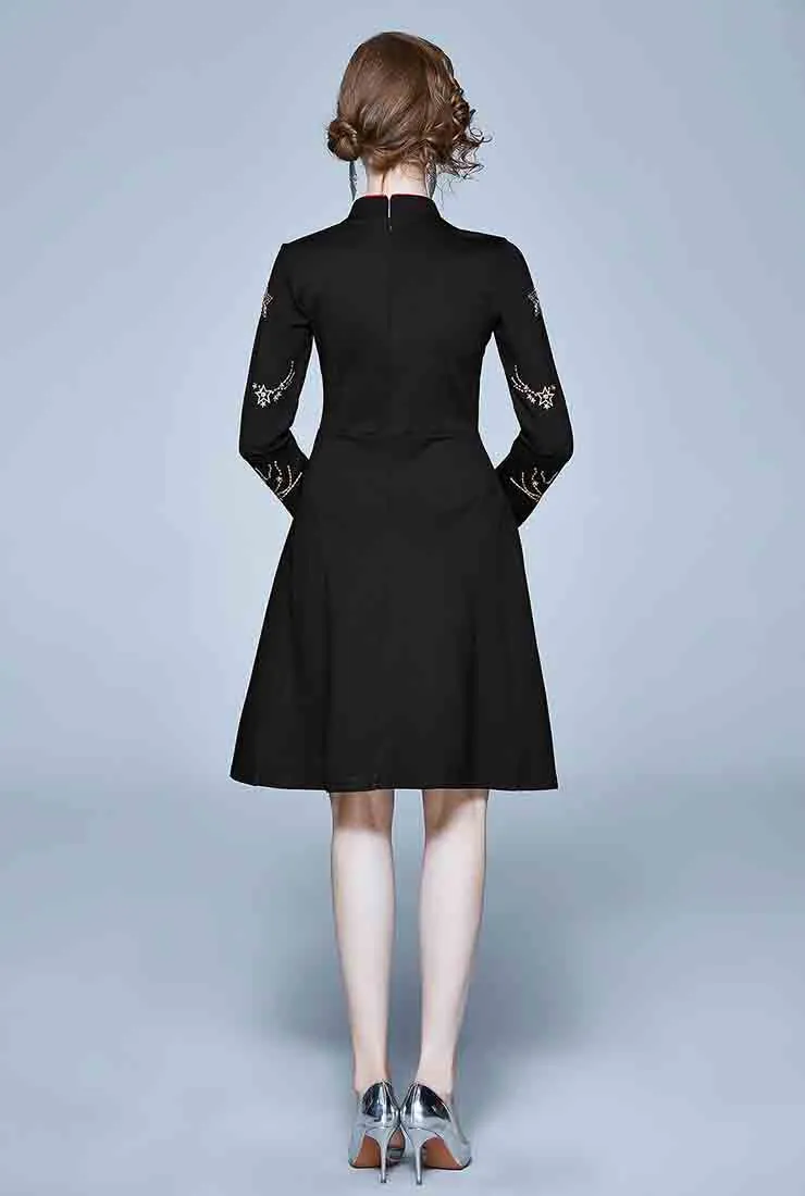 Vintage Embroidered A-Line Midi Dress