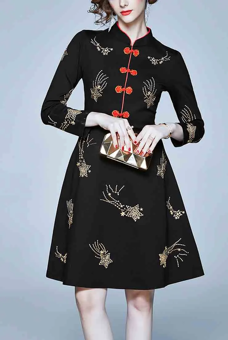 Vintage Embroidered A-Line Midi Dress
