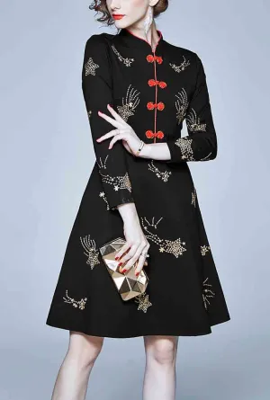 Vintage Embroidered A-Line Midi Dress