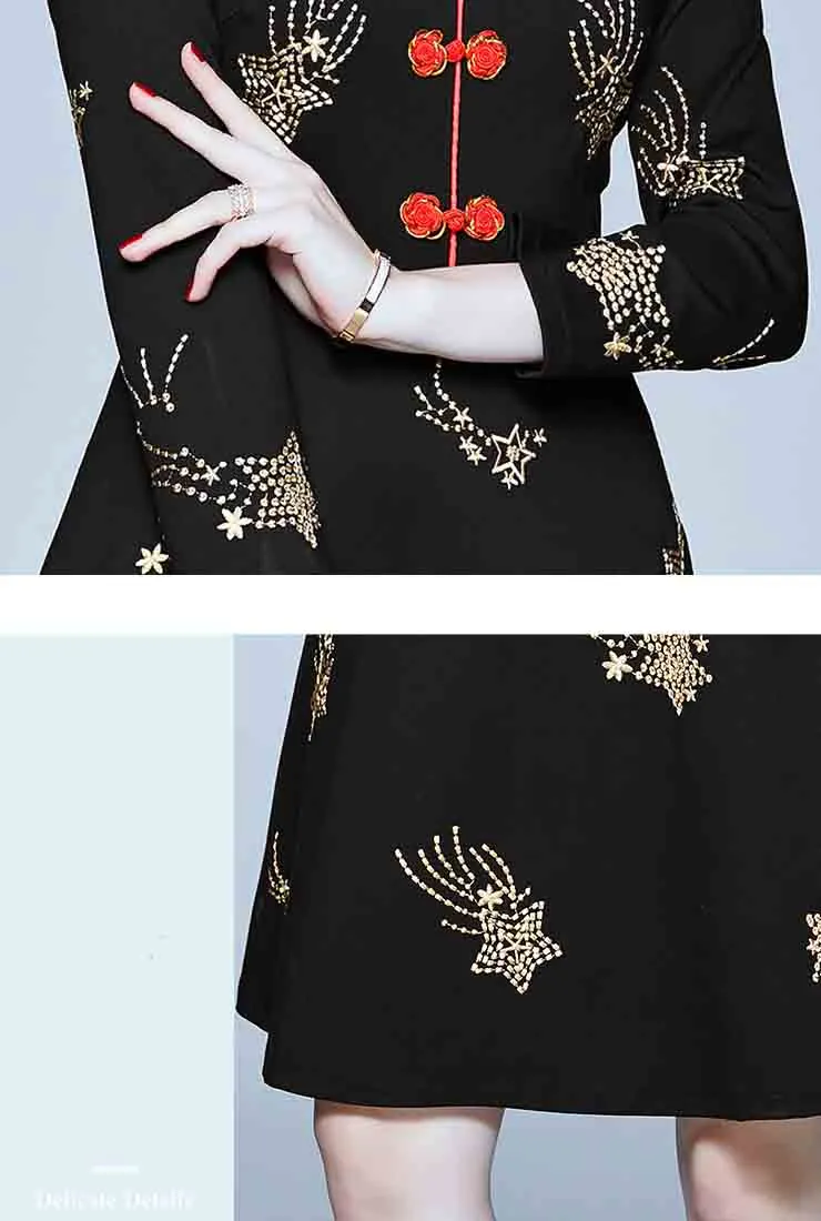 Vintage Embroidered A-Line Midi Dress