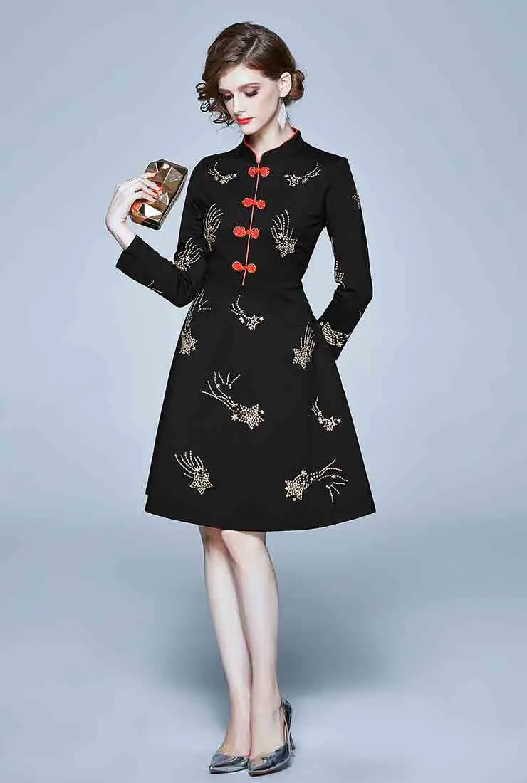 Vintage Embroidered A-Line Midi Dress