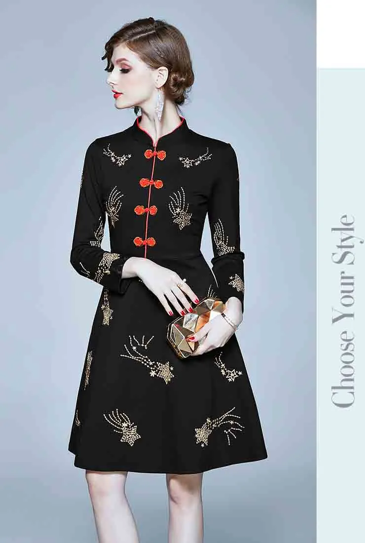 Vintage Embroidered A-Line Midi Dress