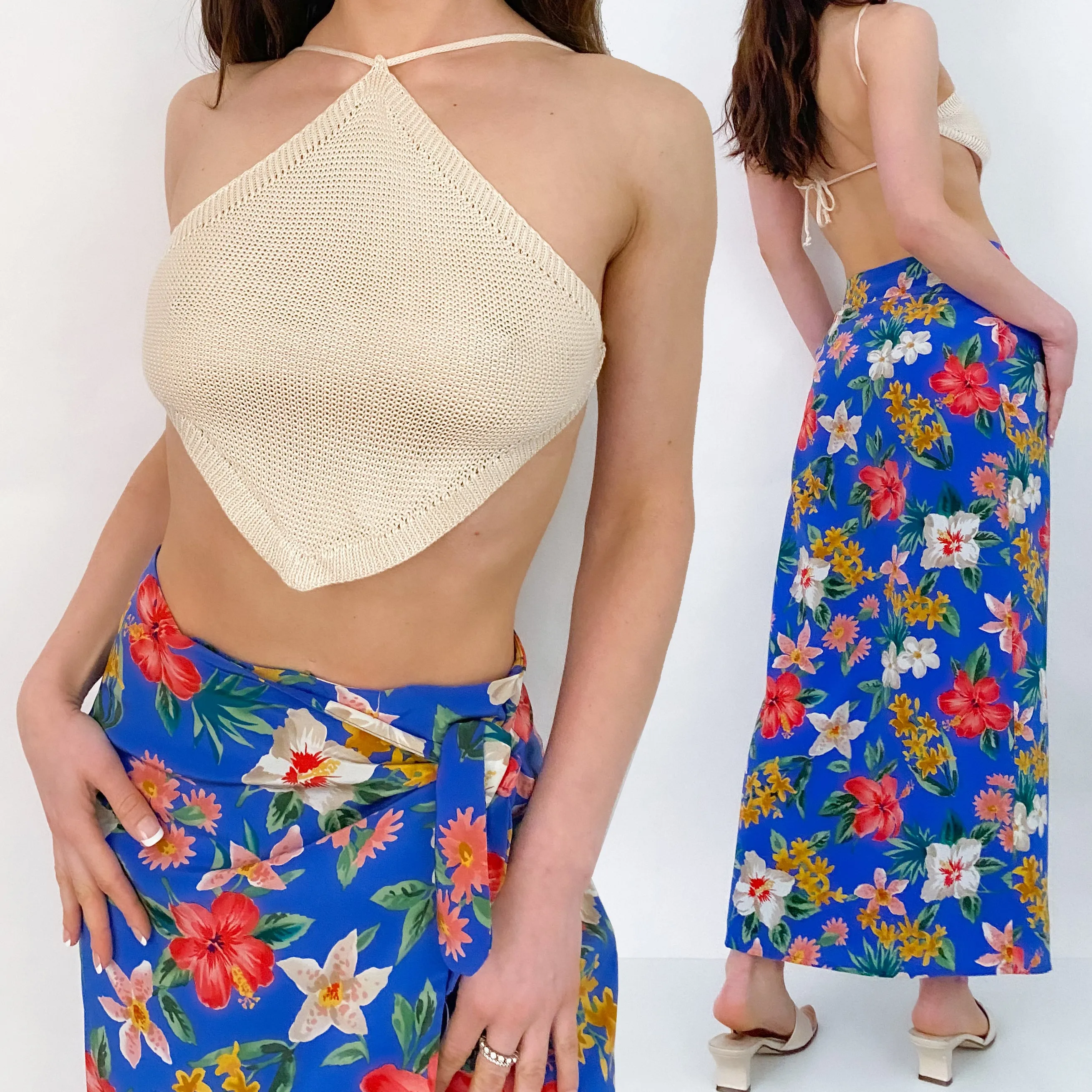 Vintage Silk Skirt and Halter Set - Small
