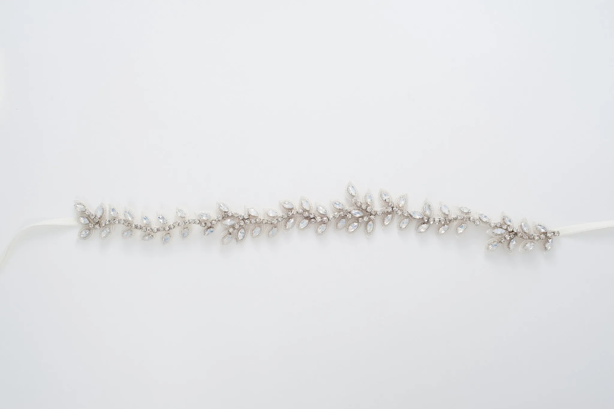 White Opal beaded vine headpiece and sash HPB170639 Coralie