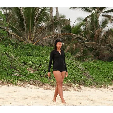Women's Long Sleeve Rash Guard Swim Shirt - "All Black"